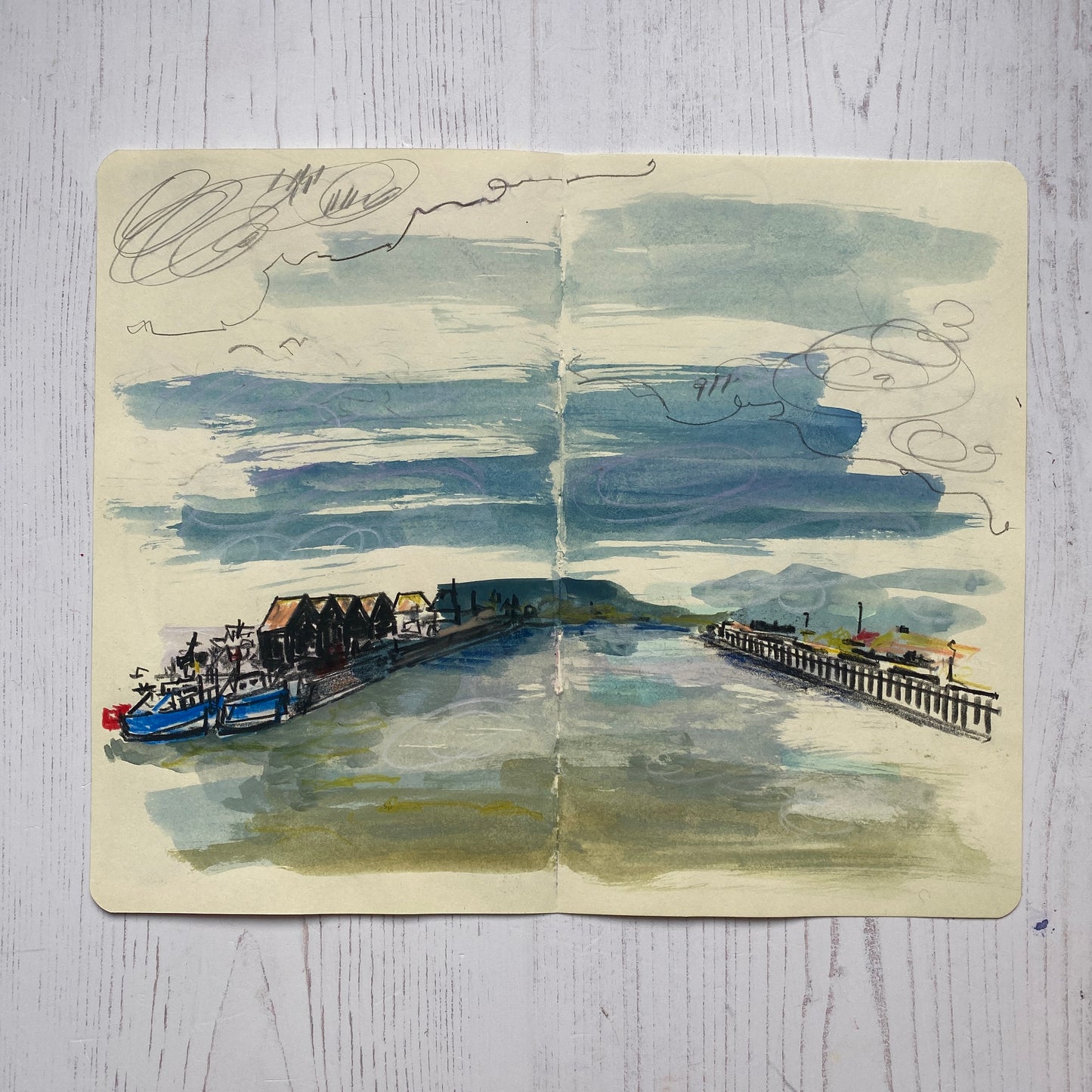 Whitstable Harbour sketchbook pages