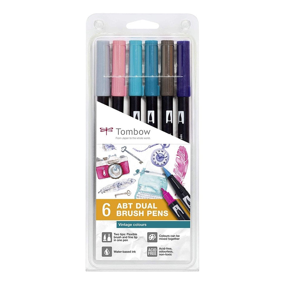 Tombow ABT Dual Brush Pens Vintage Colours Set of 6