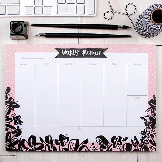 Inky Floral Weekly Planner Desk Pad
